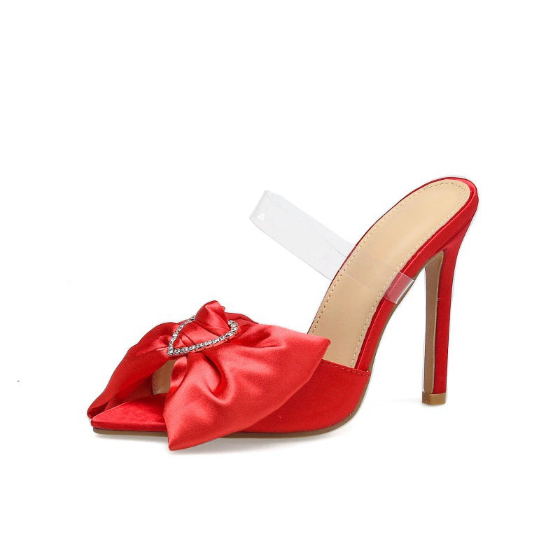 Heart-Shaped Rhinestone Bow High Heels