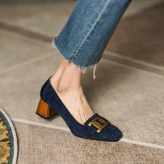 Buckle & Tassel Upper Sqaure-toe Flat Slip-on