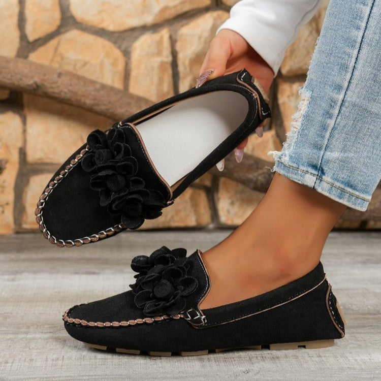 Comfy Slip-On Flower Suede Loafers