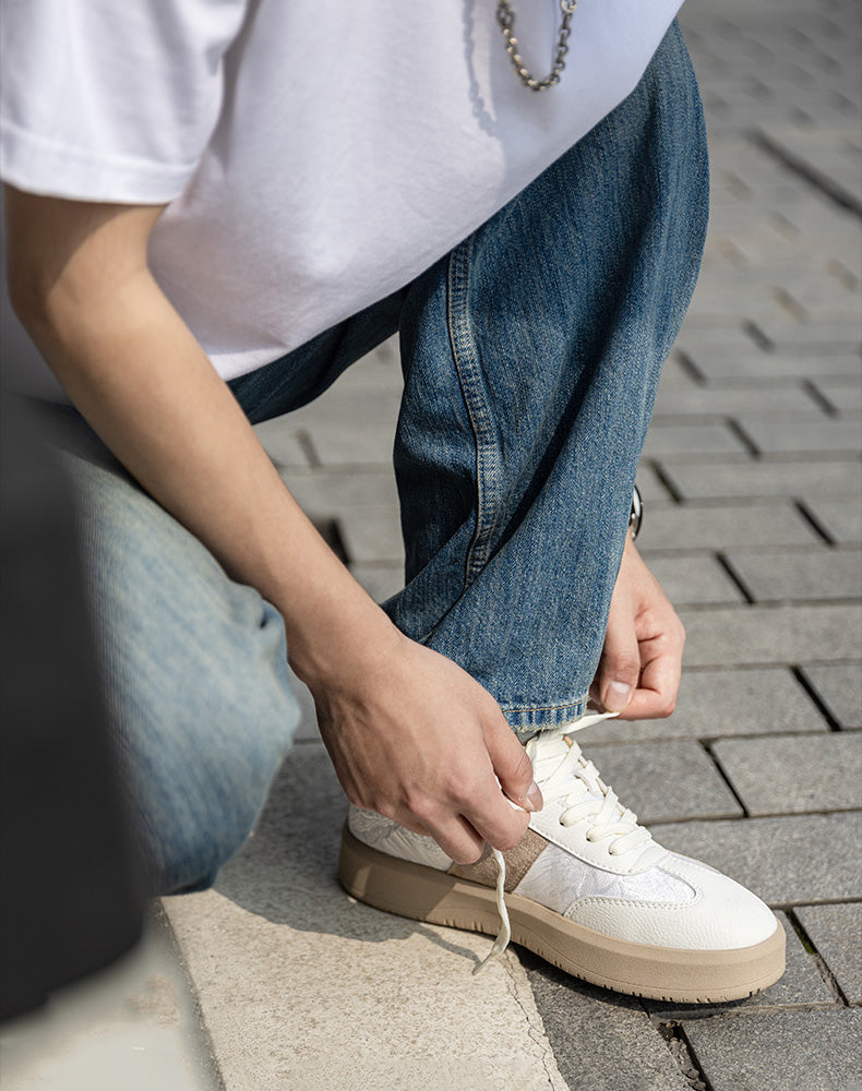 Chaussures décontractées rétro pour hommes en soie allemande à semelles épaisses rehaussantes