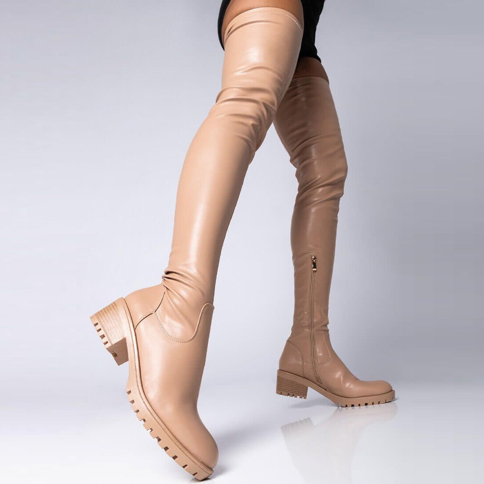 PU Leather Flat Over Knee Boots