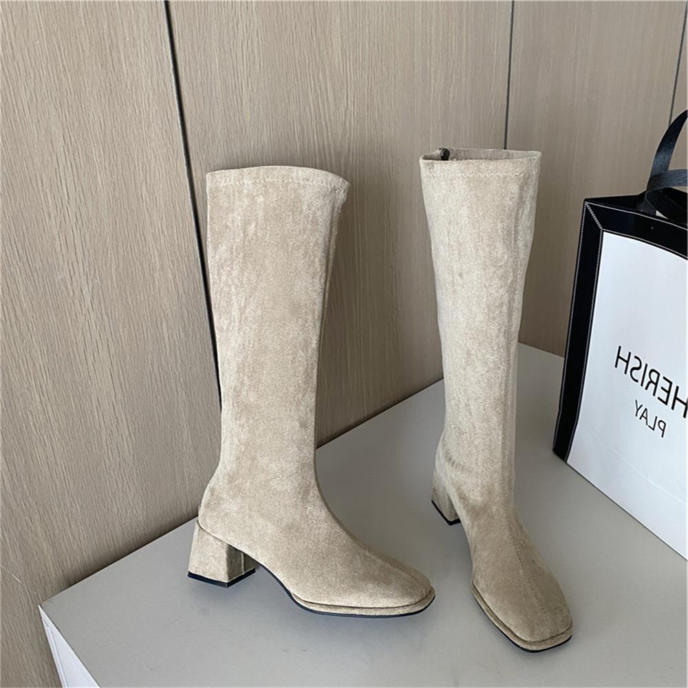 British Style Side Zipper Pointed Toe Chunky Boots