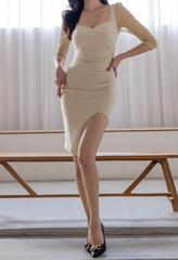 V Neck Long Sleeve Midi Tulle Bandage Dress