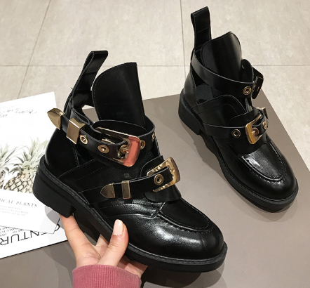 Cut Out Buckle Strap Ankle Boots