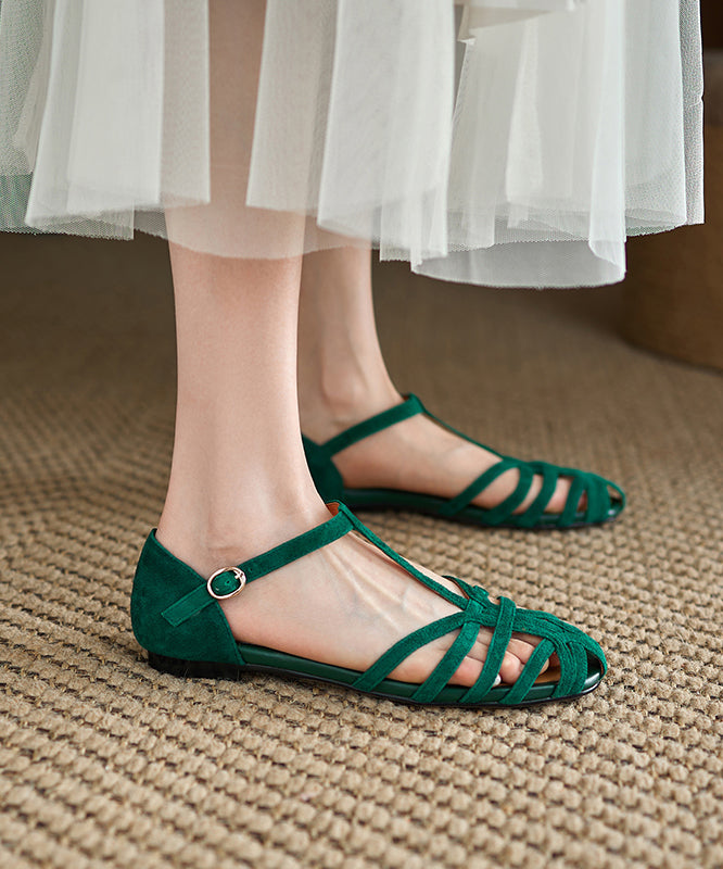 Women Handmade Splicing Hollow Out Sandals Green Suede