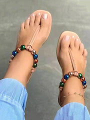 Beaded Flat Clipped Toe Sandals