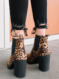 Leopard Print Chunky Heel Boots