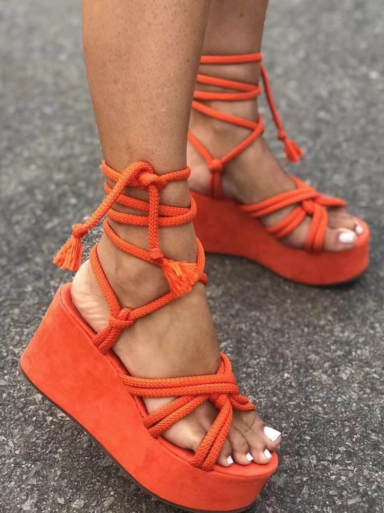 Lace Up Wedge Platform Sandals