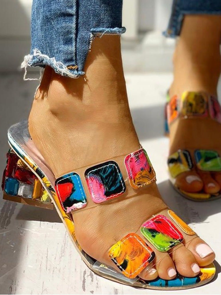 Colorful Rhinestones Geo Deco Sandals