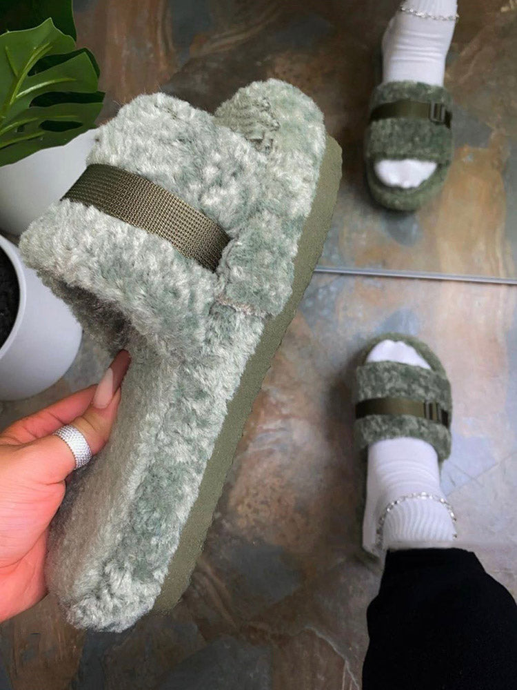 Fluffy Strap Slides