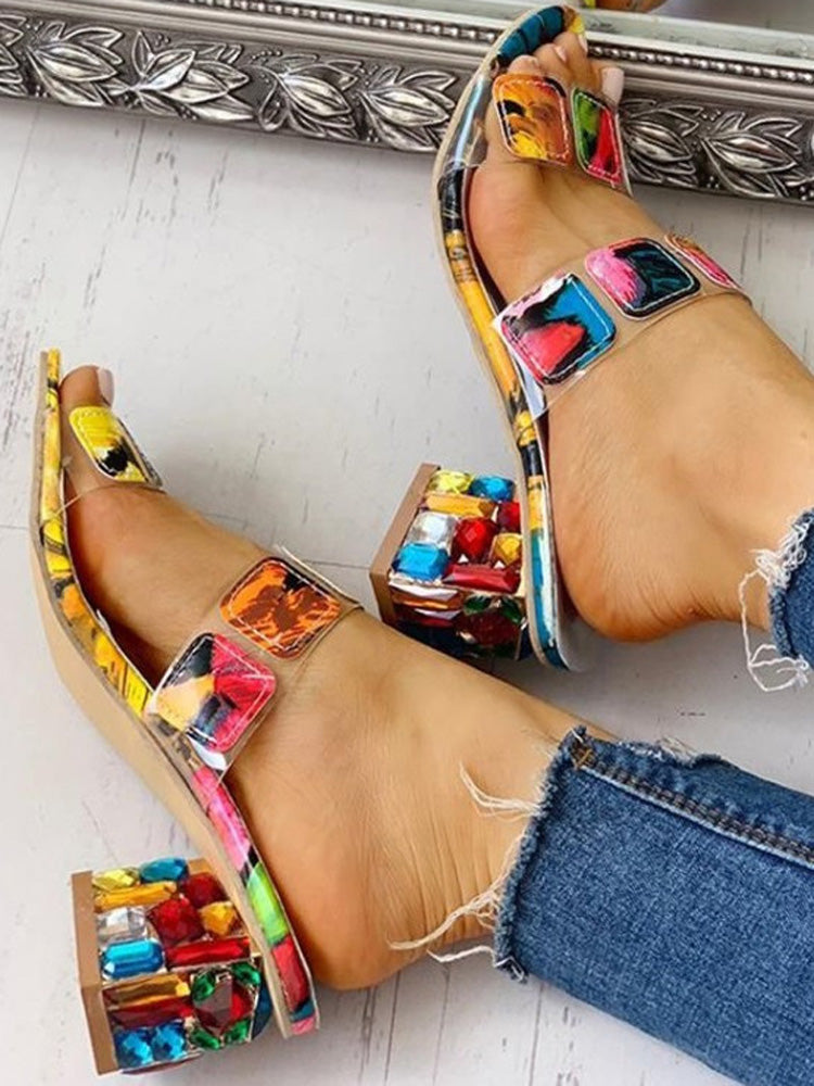 Colorful Rhinestones Geo Deco Sandals