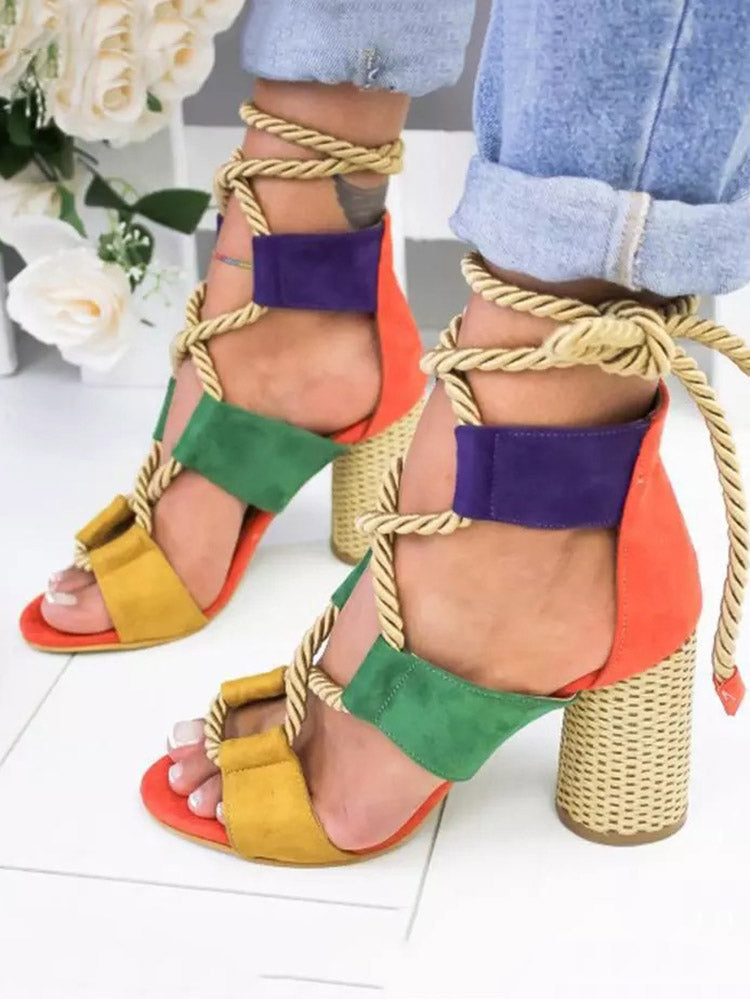 Lace Up Chunky Heel Sandals