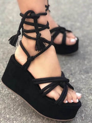 Lace Up Wedge Platform Sandals