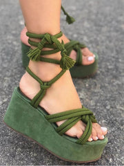 Lace Up Wedge Platform Sandals