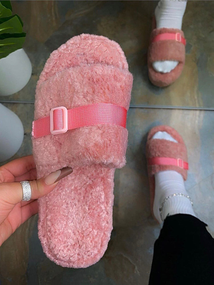 Fluffy Strap Slides