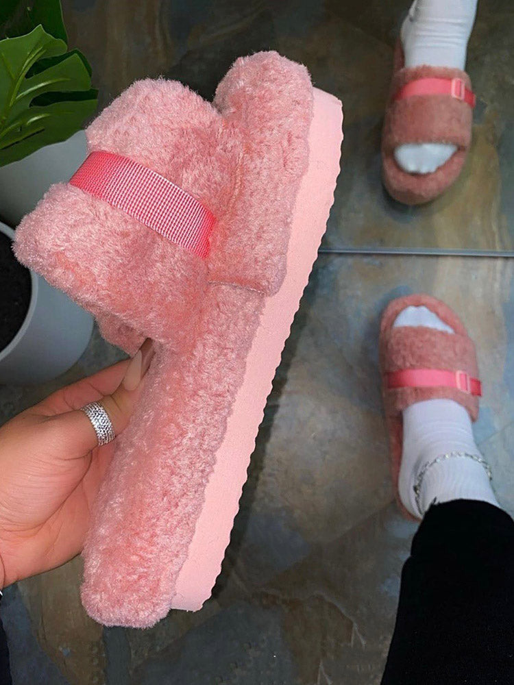 Fluffy Strap Slides