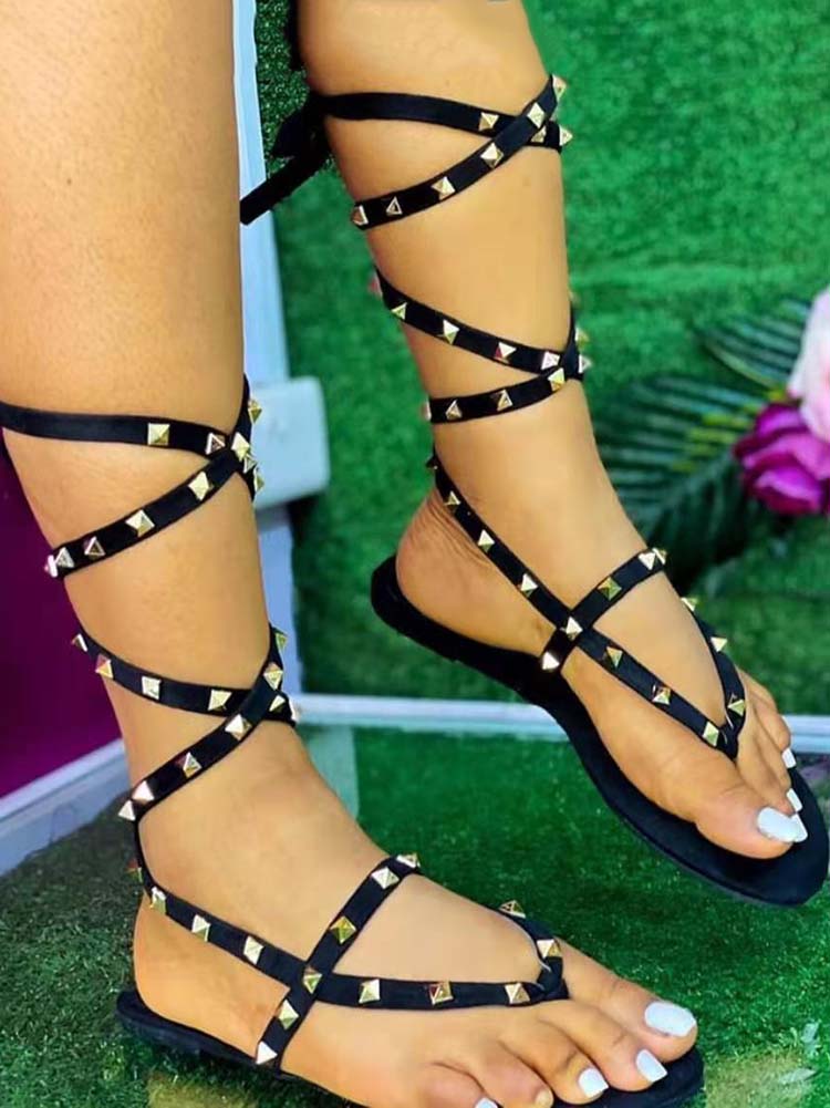 Studded Tie-Up Flat Sandals