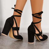 Chunky Block High Heels Lace Up Dress Sandals Ankle Strappy Pumps