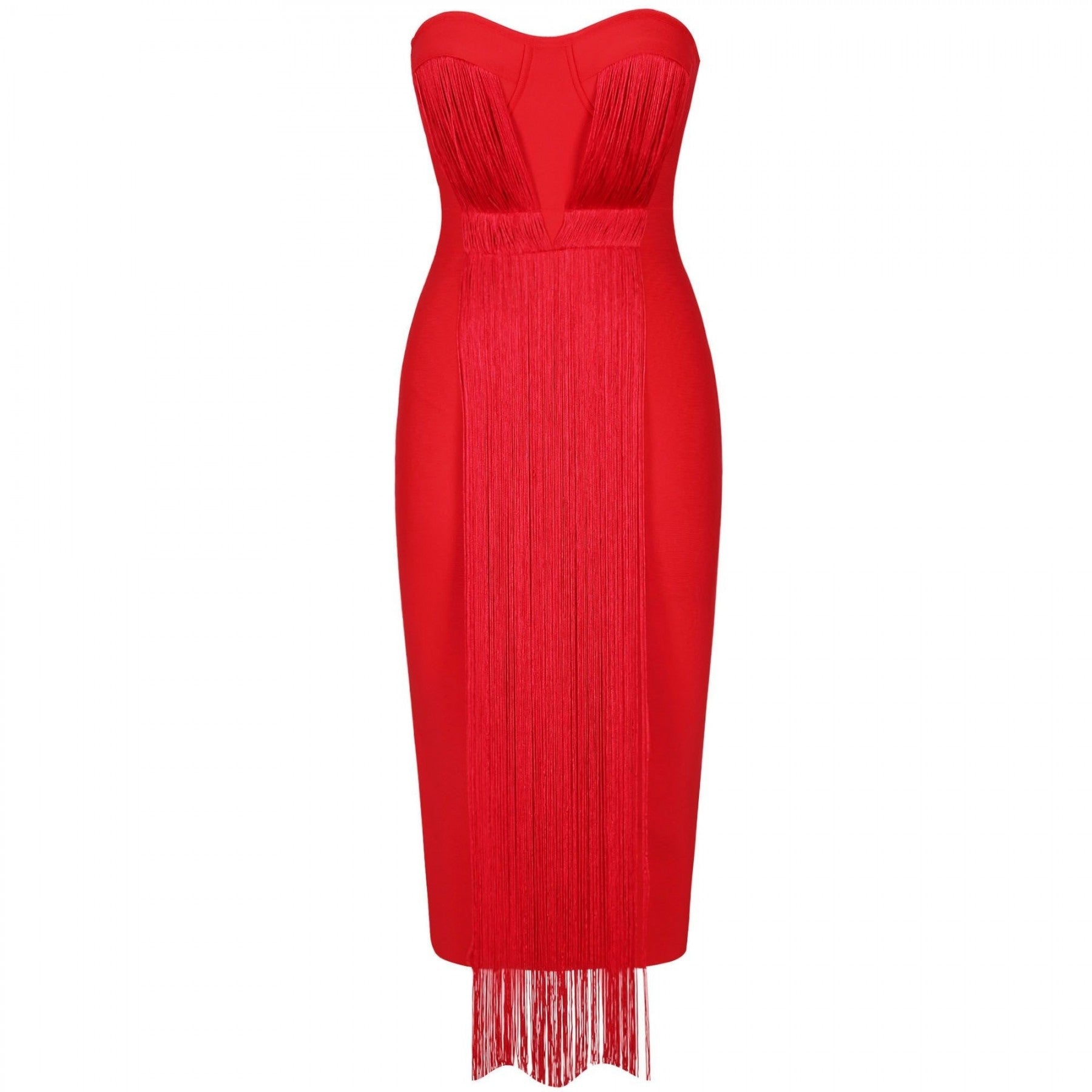 Strapless Sleeveless Tassels Over Knee Bandage Dress