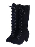 Suede Lace-Up Knee Boot