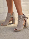 Suede Peep Toe Chunky Sandals