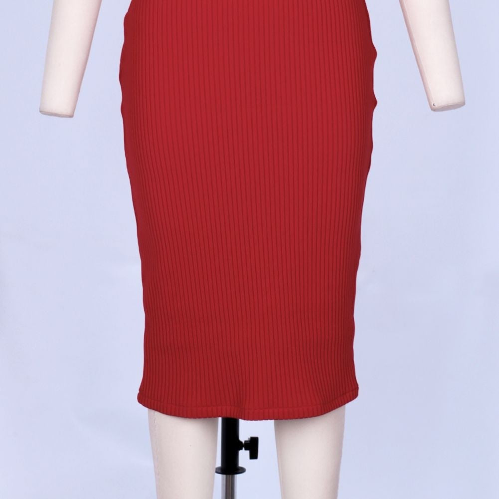 Round Neck Short Sleeve Striped Over Knee Bandage Dress