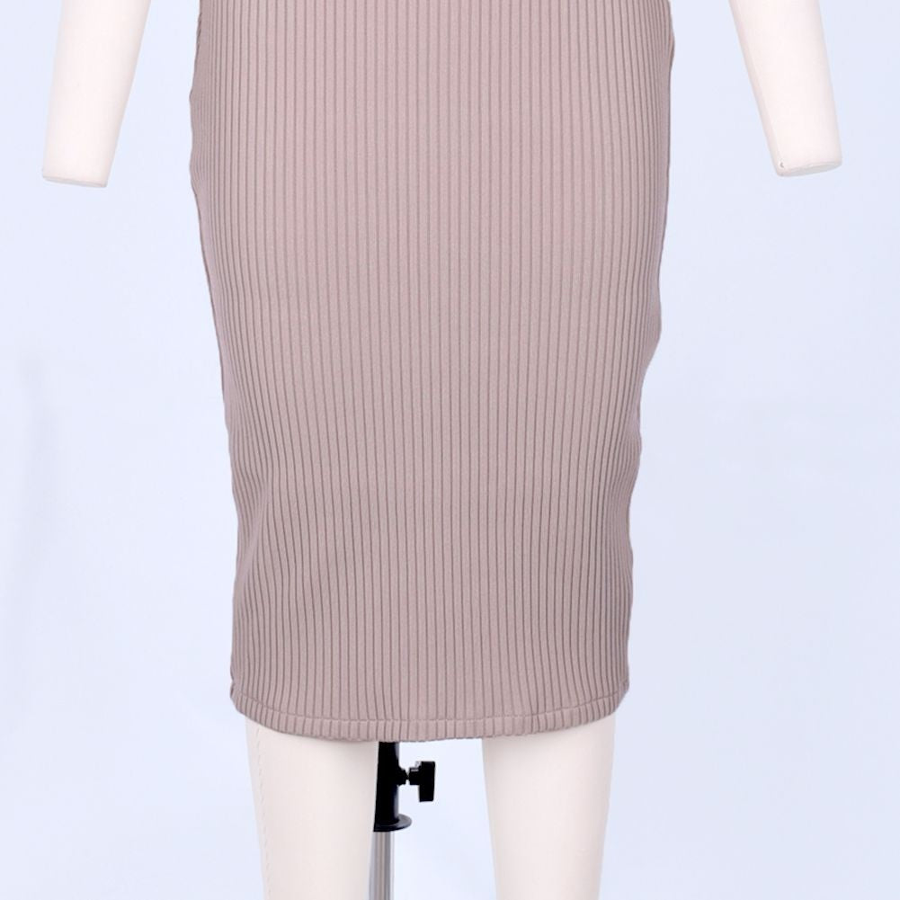 Round Neck Short Sleeve Striped Over Knee Bandage Dress