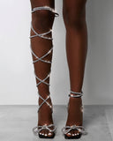 Bow Rhinestone Sequin Lace Up Sandals