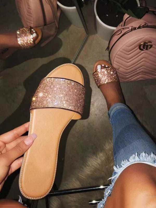 Crystal Glitter Flat Bling Slippers