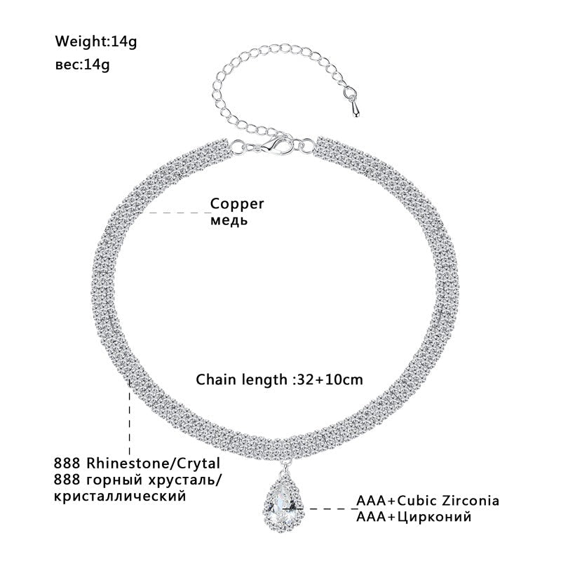 Multi-layered drop sparkling diamond pendant necklace XG2125