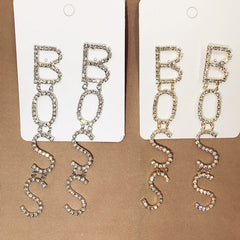 Novelty BOSS rhinestone letter earrings XG2104