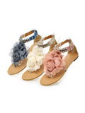 Flower String Beads Ankle Straps Flat Sandals