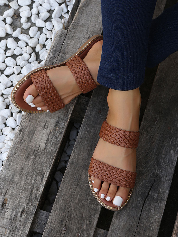 Braided Double Strap Flat Slides