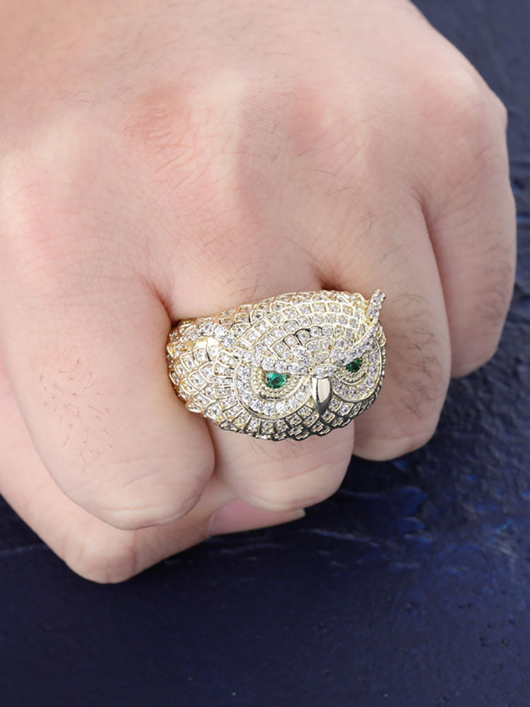 Owl Hip Hop Iced Zircon Stones Ring