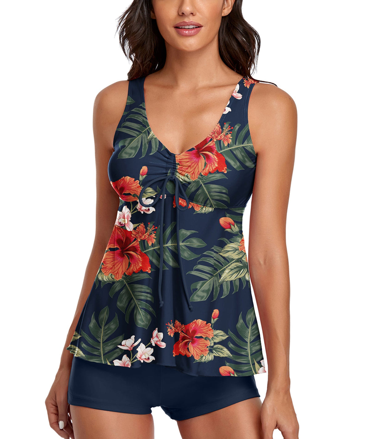 Tankini Red Flower Two Piece Bathing Suits Swimwear