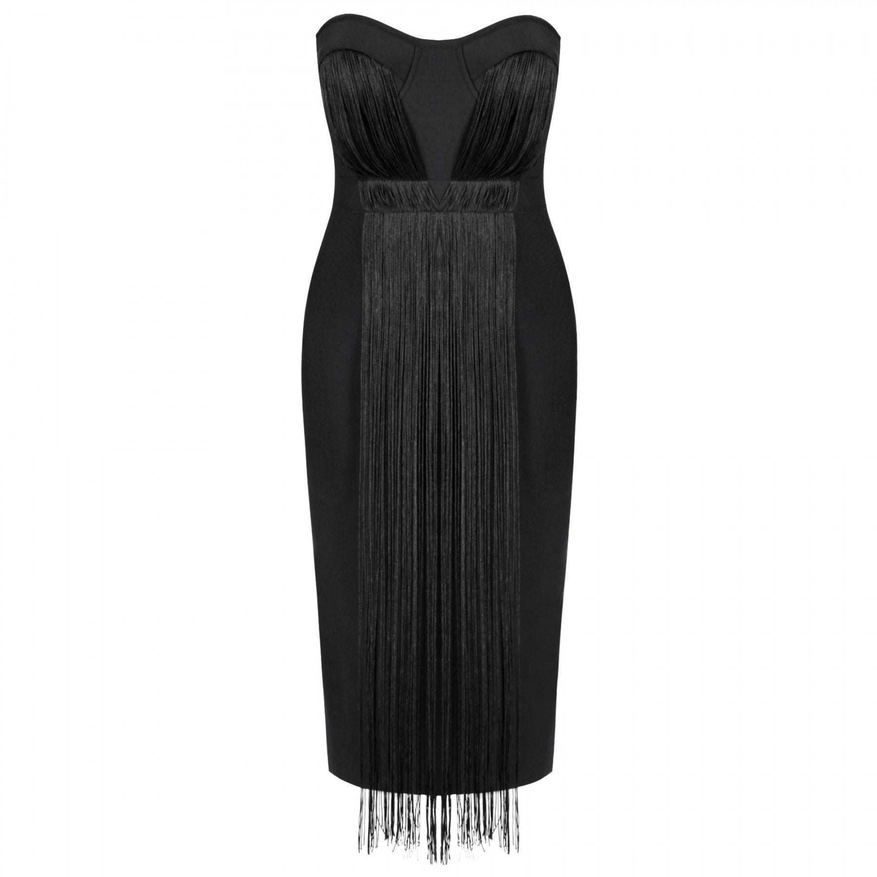 Strapless Sleeveless Tassels Over Knee Bandage Dress