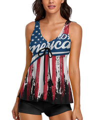 Tankini American Flag Two Piece Bathing Suits Swimwear