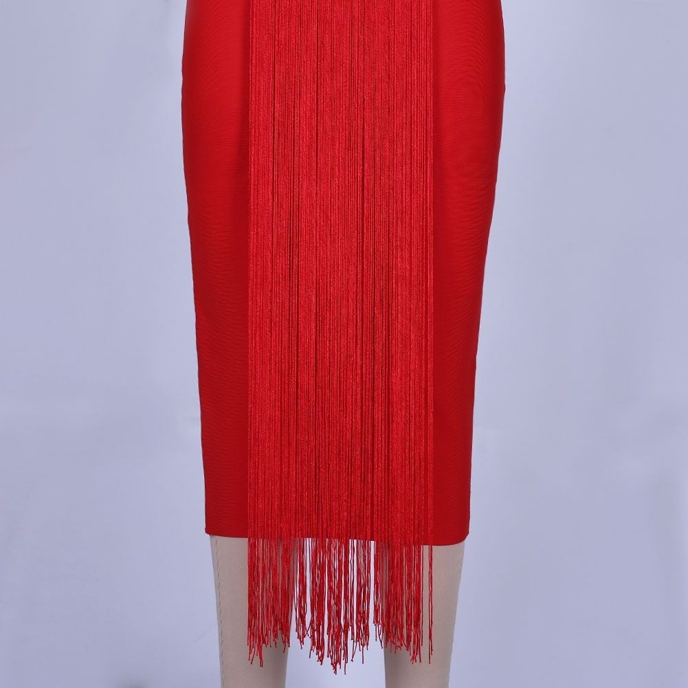 Strapless Sleeveless Tassels Over Knee Bandage Dress