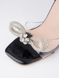 Sparkling Bow Square Toe High Heels