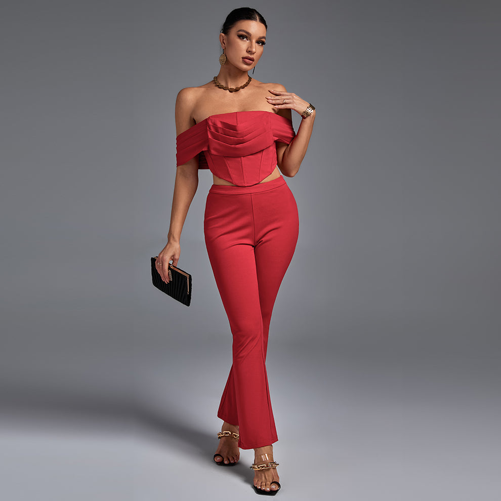 Off Shoulder Short Sleeve Frill Bodycon Set