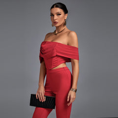 Off Shoulder Short Sleeve Frill Bodycon Set