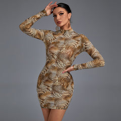 High Neck Long Sleeve Distinctive Mini Dress