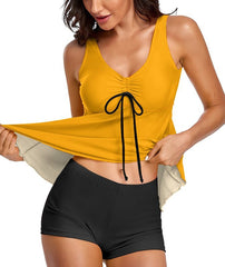 Tankini Yellow Two Piece Bathing Suits Swimwear