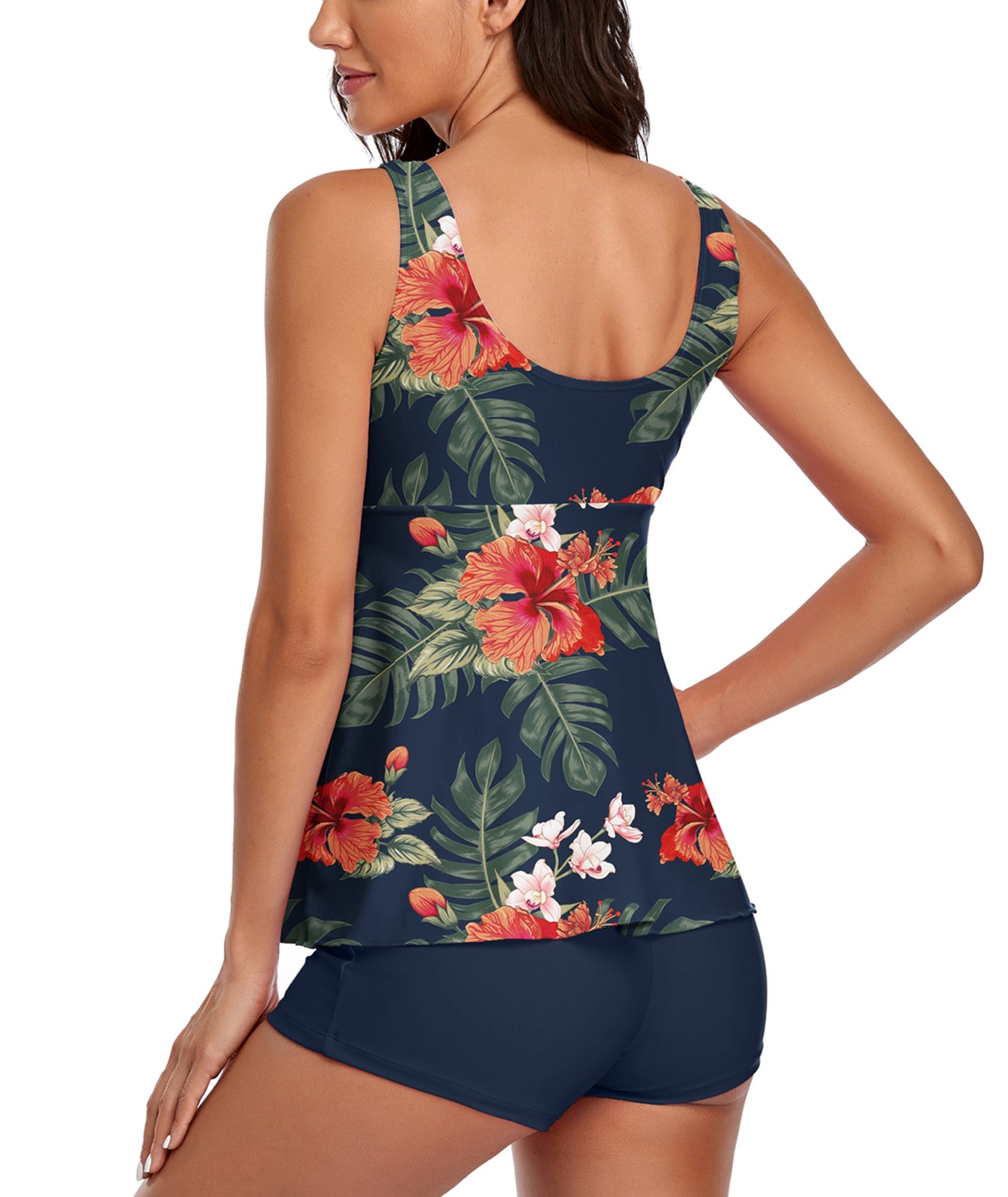 Tankini Red Flower Two Piece Bathing Suits Swimwear