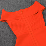 Off Shoulder Short Sleeve Striped Midi Bandage Dress