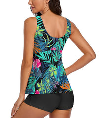 Tankini Green Leaf Two Piece Bathing Suits Swimwear