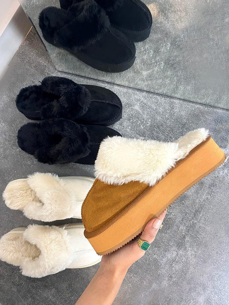 Plush Faux Suede Platform Slider