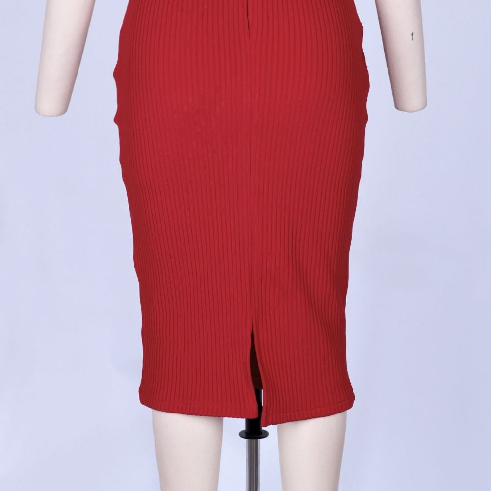 Round Neck Short Sleeve Striped Over Knee Bandage Dress