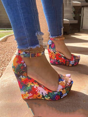 Printed Tropical Style Platform Sandals