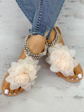 Flower String Beads Ankle Straps Flat Sandals